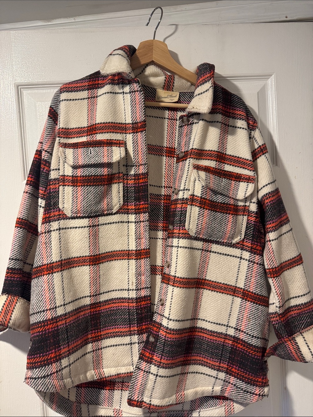 Universal Thread Cream, Red & Black Plaid Fleece Shacket